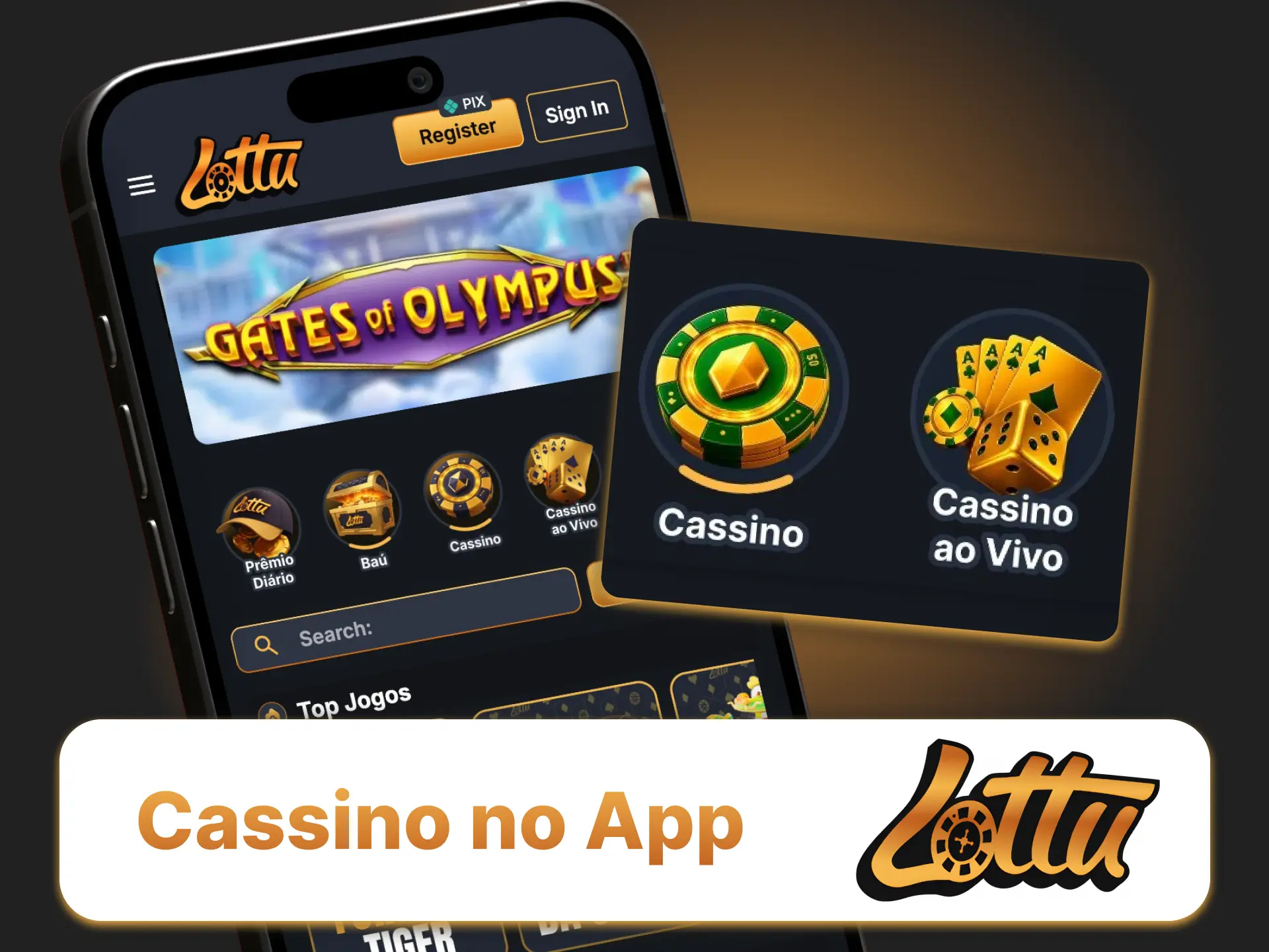 Baixe o app do cassino Lottu e jogue centenas de slots no seu celular.