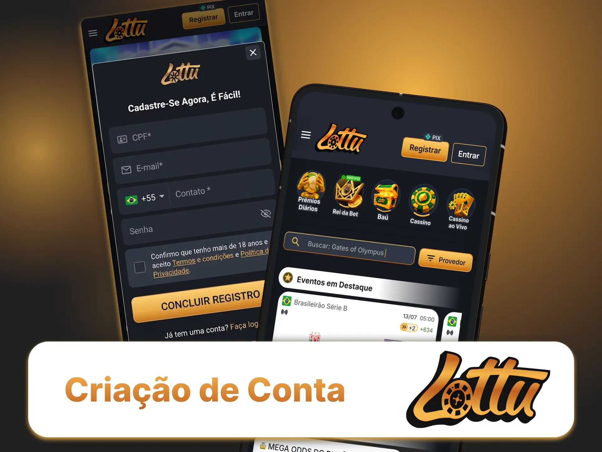 Crie sua conta no cassino Lottu para acessar apostas, jogos e saques.