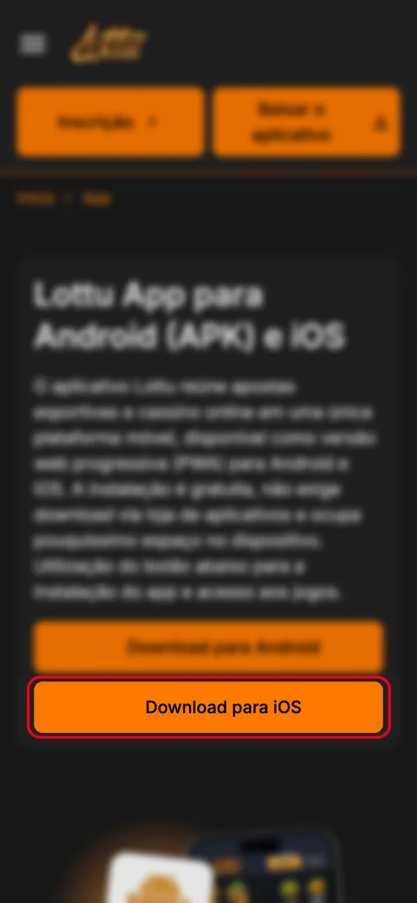 Clique no botão e instale o app do cassino Lottu no seu iPhone.