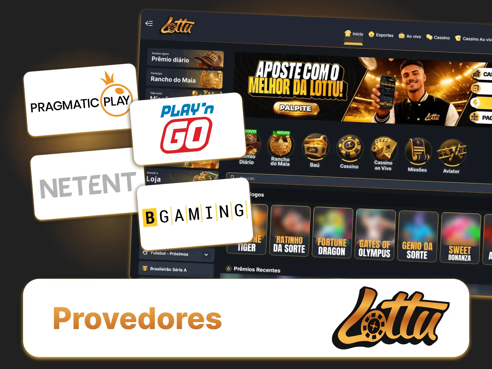 Confira os provedores de slots certificados disponíveis no cassino Lottu.